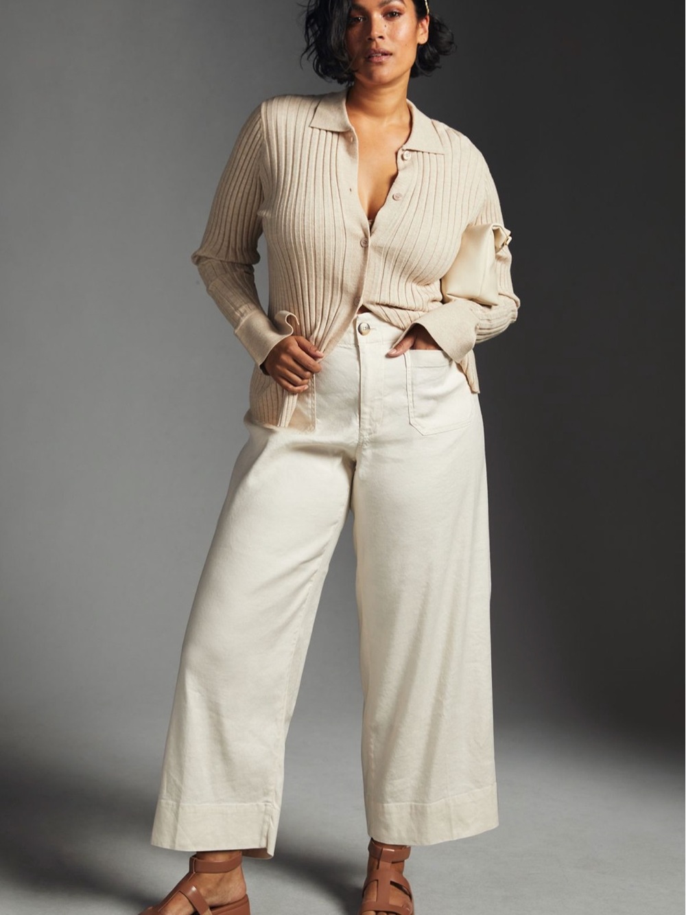 Anthropologie Colette European Linen Stretch Wide-Leg Pants in Cream - Picture 3 of 7